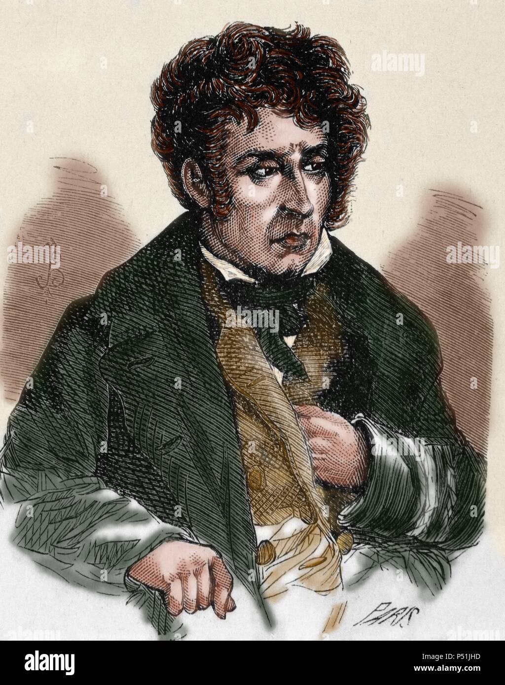 Chateaubriand, Franc¸ois Rene´, Vicomte de (1768-1848). French writer and member of the French Academy (1811). Nineteenth-century colored engraving. Stock Photo