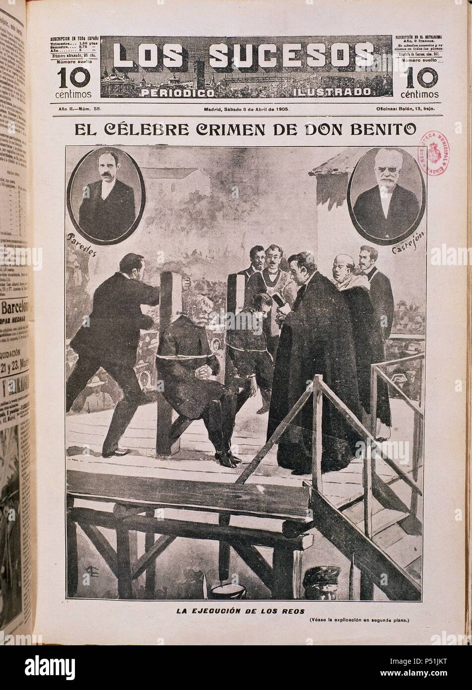 CONVICTOS POR EL CRIMEN DE DON BENITO SON EJECUTADOS EN 1902 - LOS SUCESOS - Nº 58. Location: HEMEROTECA MUNICIPAL, MADRID, SPAIN. Stock Photo
