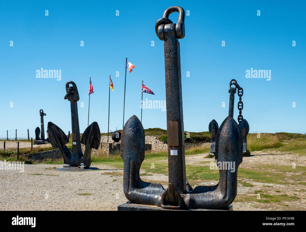 Anchors at Mémorial Merchant Navy museum, homage to 45,000 Allied merchant navy sailors during WW2, Pen-Hir, Brittany, France Stock Photo