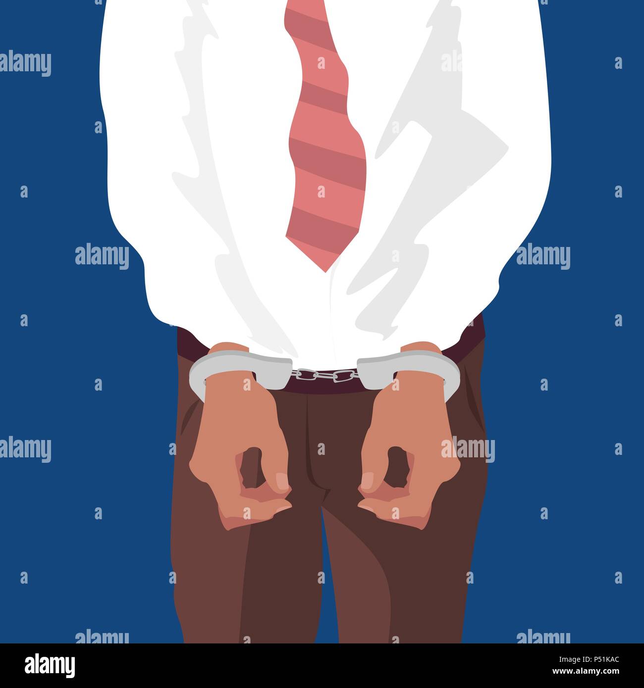 Close up hands of man in handcuffs Stock Vector