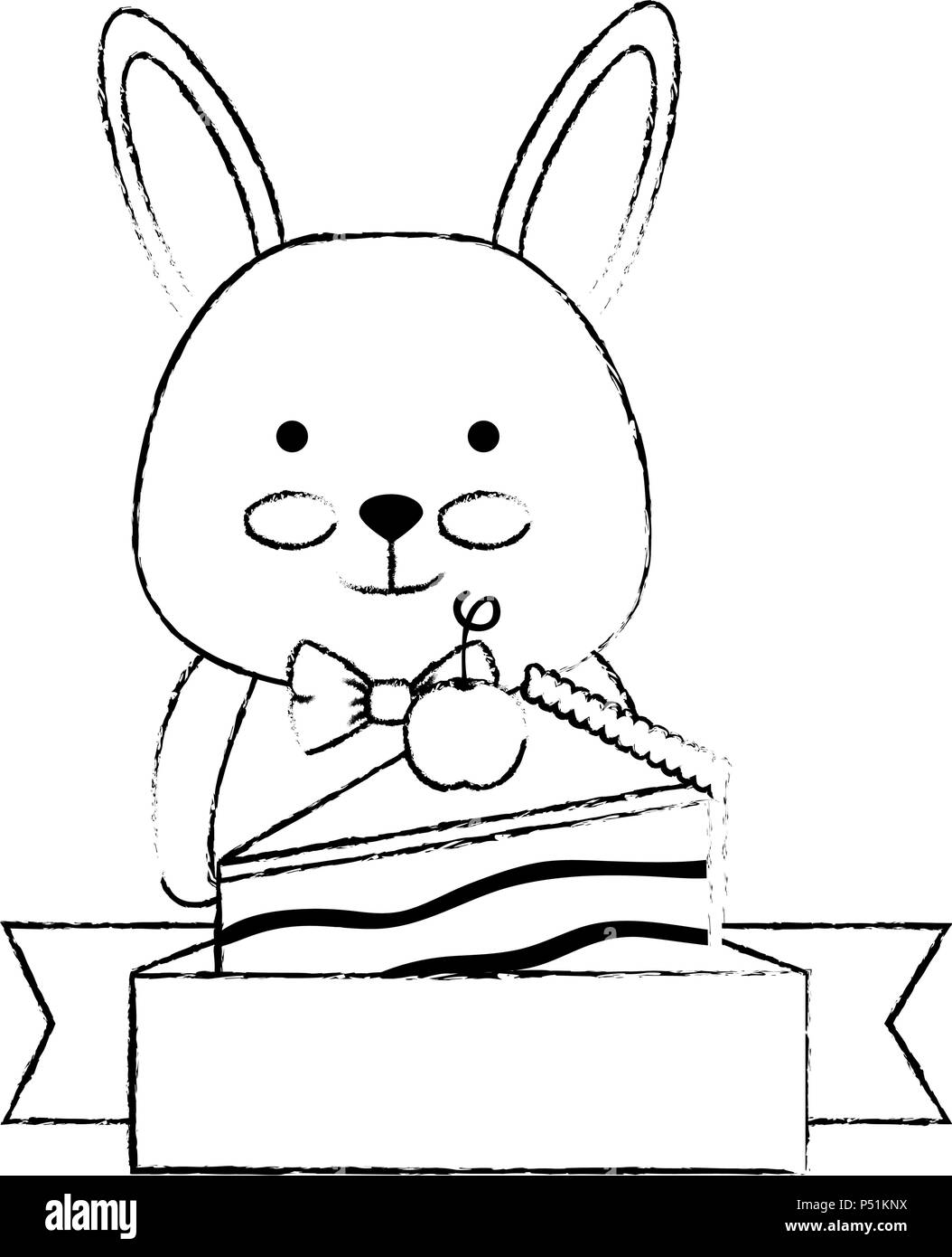 cute rabbit with sweet cake portion character icon Stock Vector Image ...