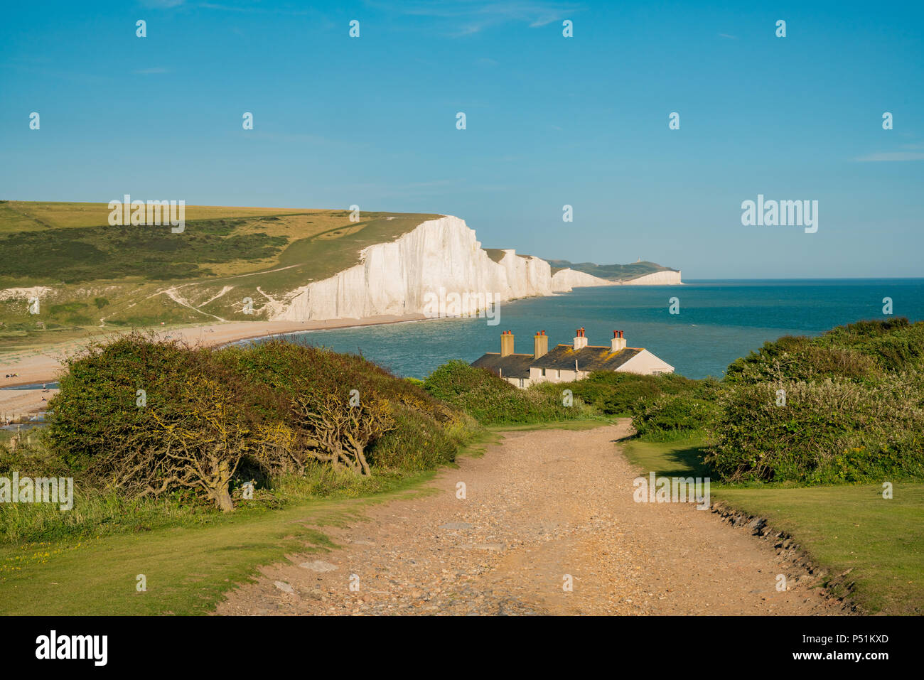 The Famous Landscape Seven Sisters Cliffs With Coastguard