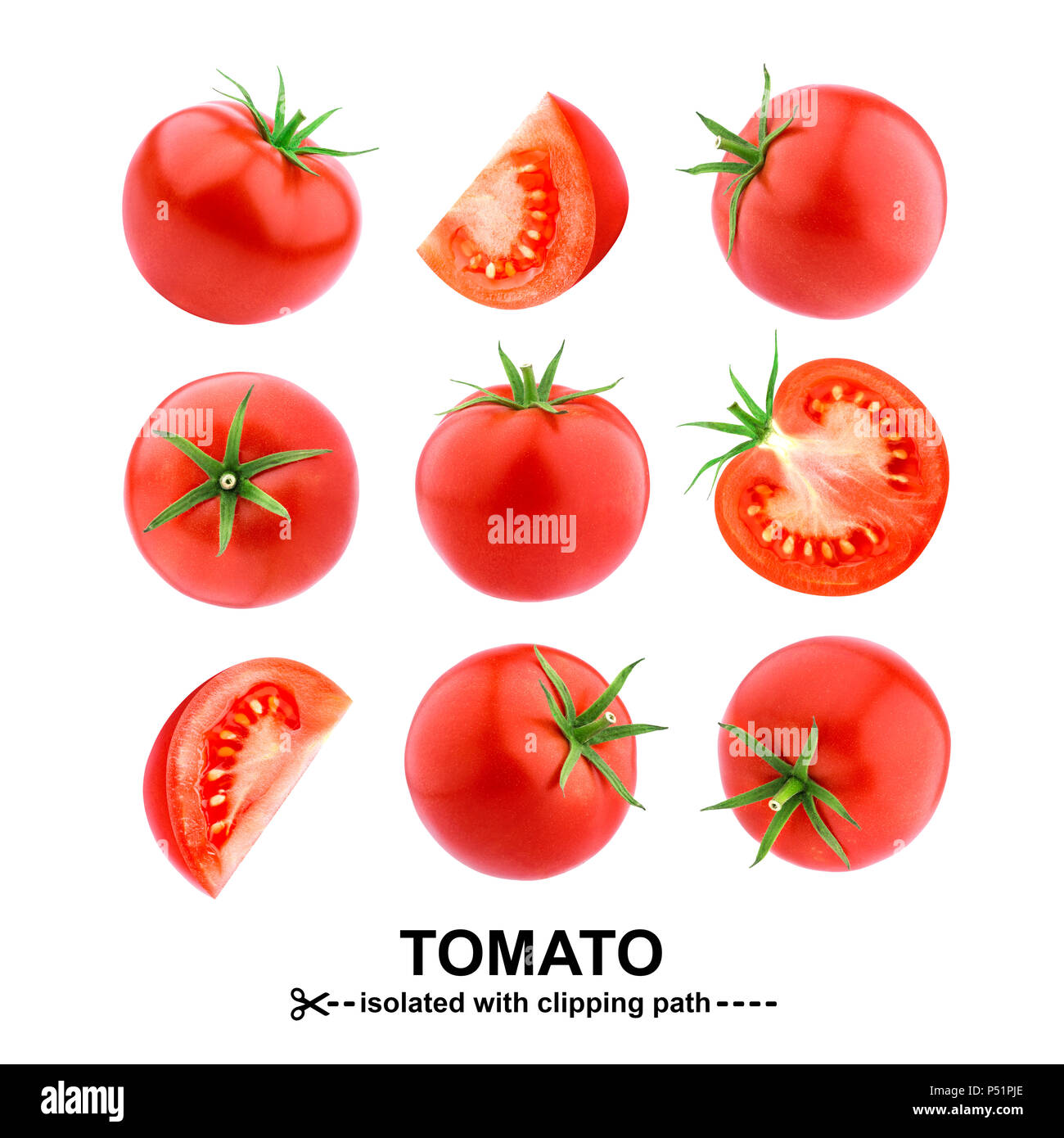 Tomatoes isolated on white background with clipping path. Collection Stock Photo