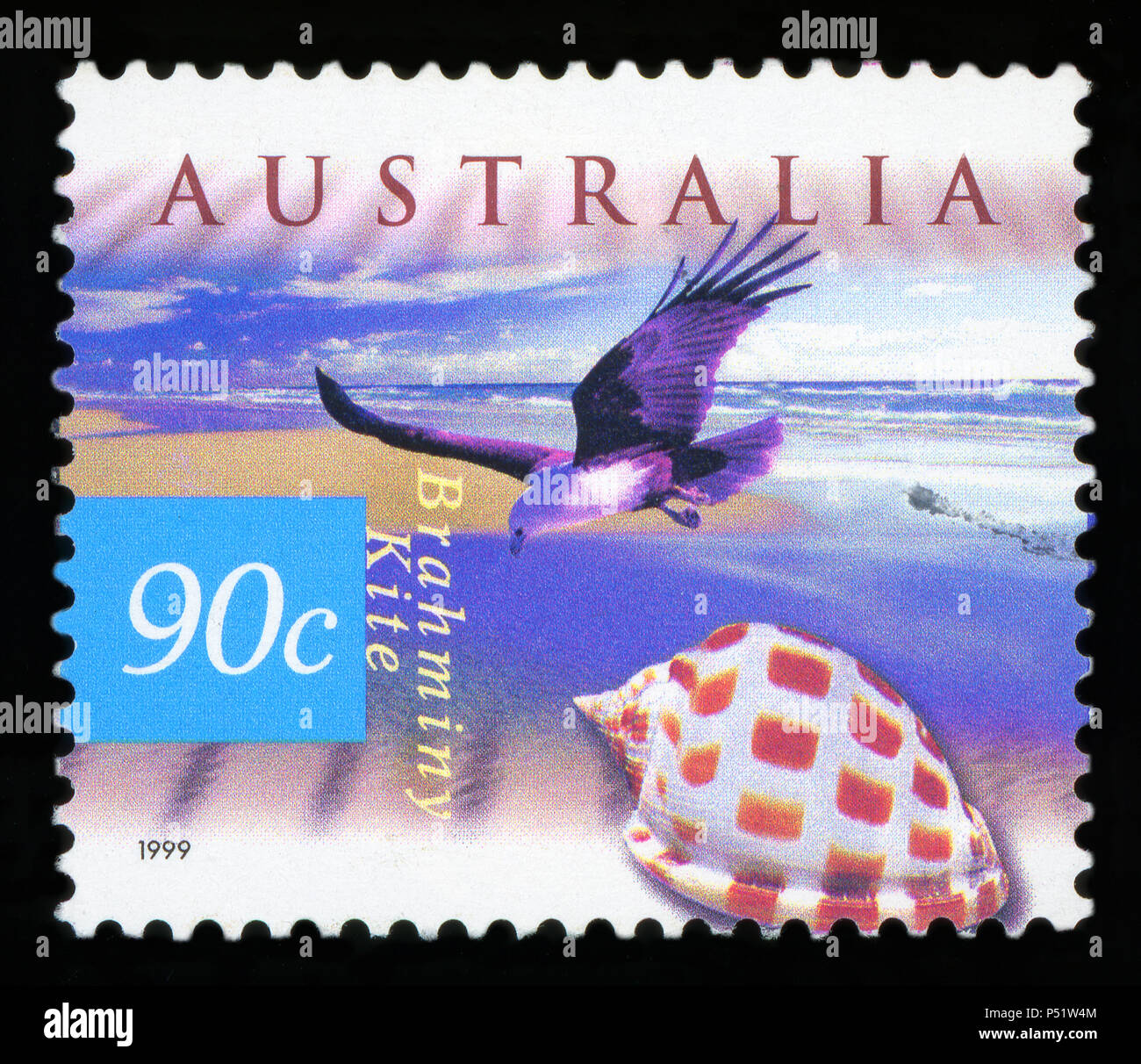 AUSTRALIA - CIRCA 1999: A stamp printed in Australia shows a Brahminy Kite bird flying, circa 1999 Stock Photo