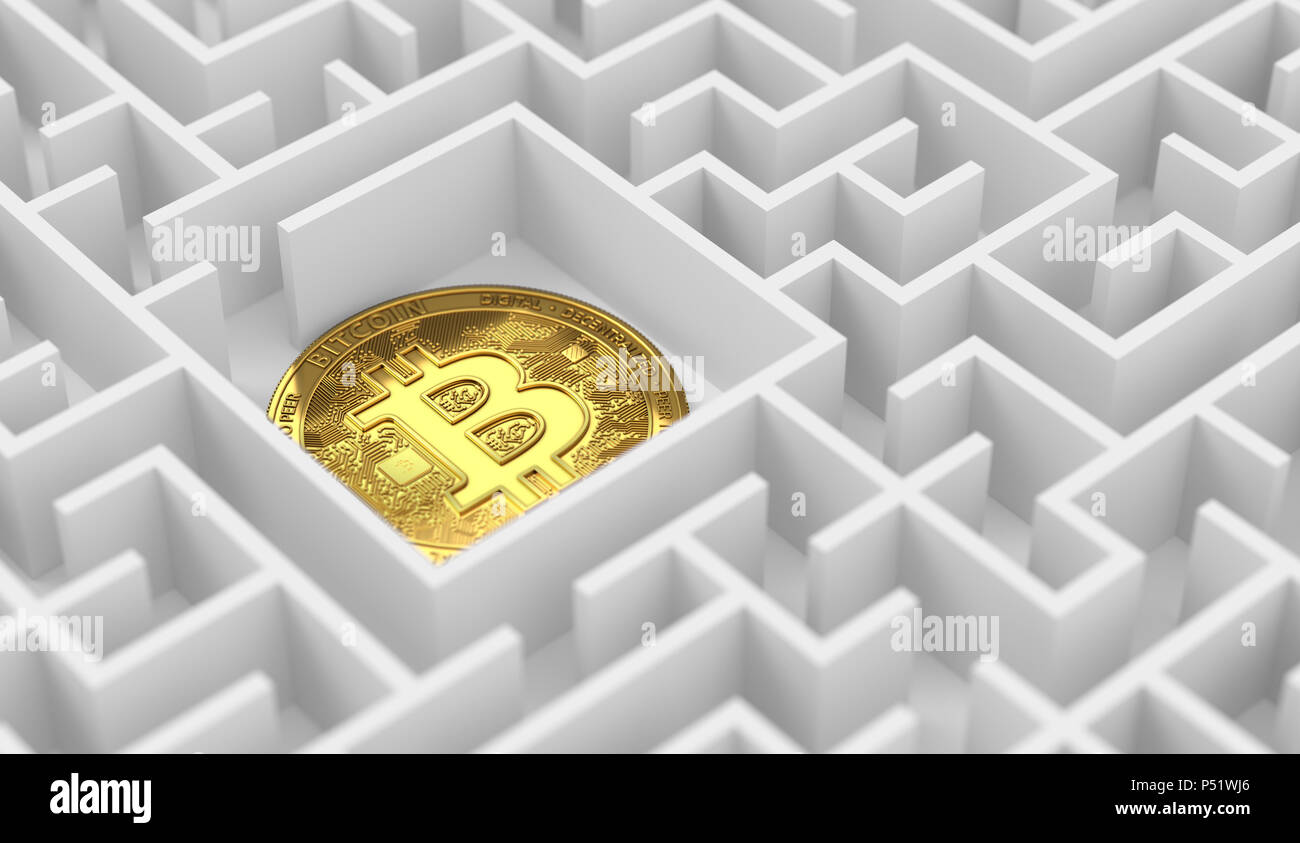 Bitcoin laying down in the labyrinth or maze. Cryptocurrencies lost in the  maze of financial laws. 3D rendering Stock Photo - Alamy