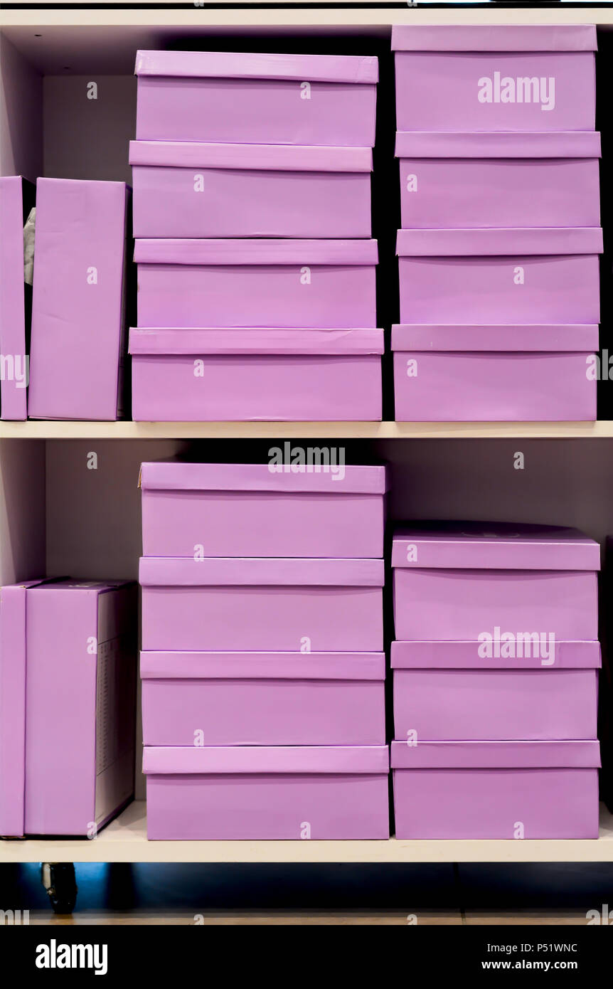 Shoe boxes in a shoe store Stock Photo Alamy