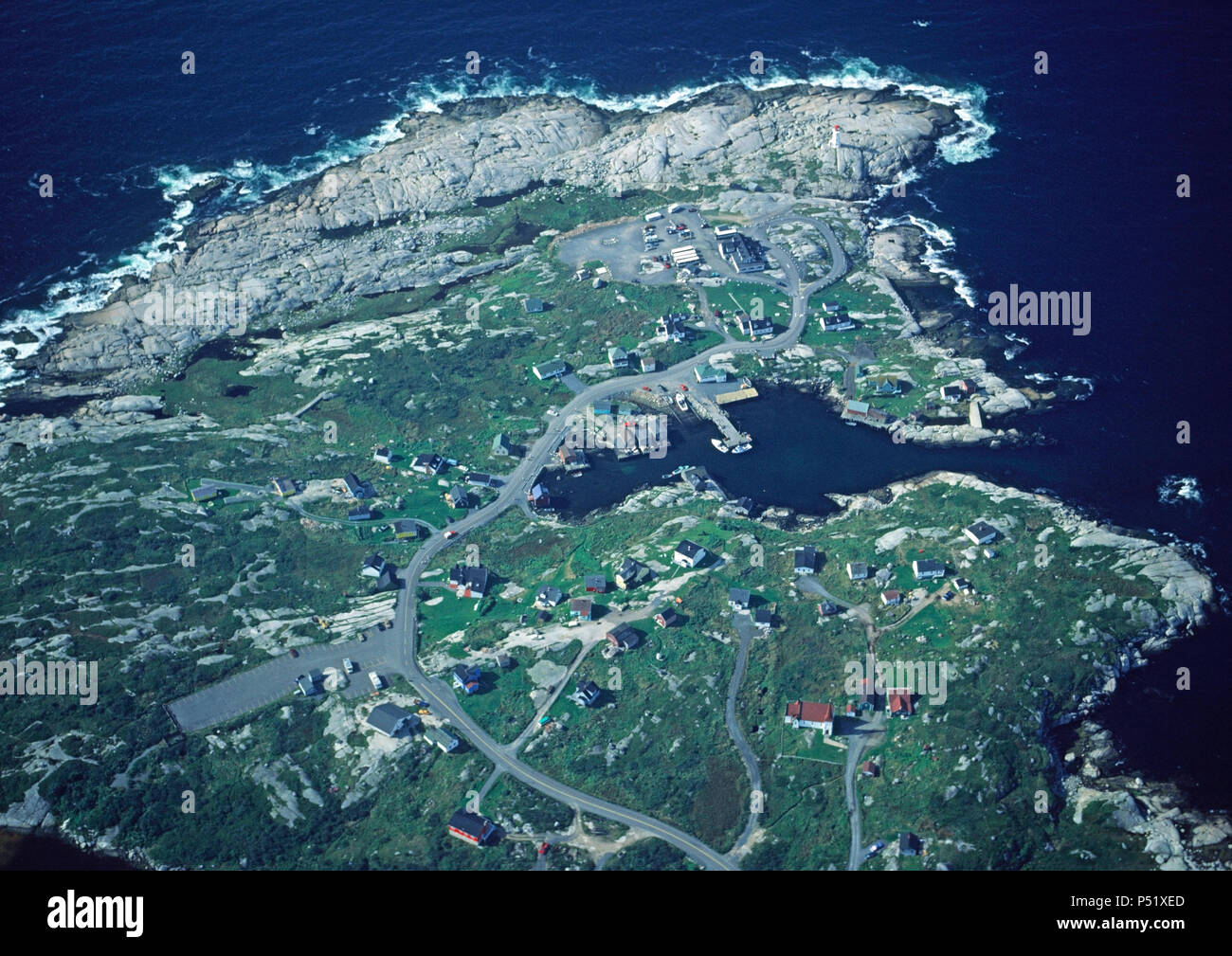 1983 aerial view of Peggy's Cove, Nova Scotia, Canada Stock Photo