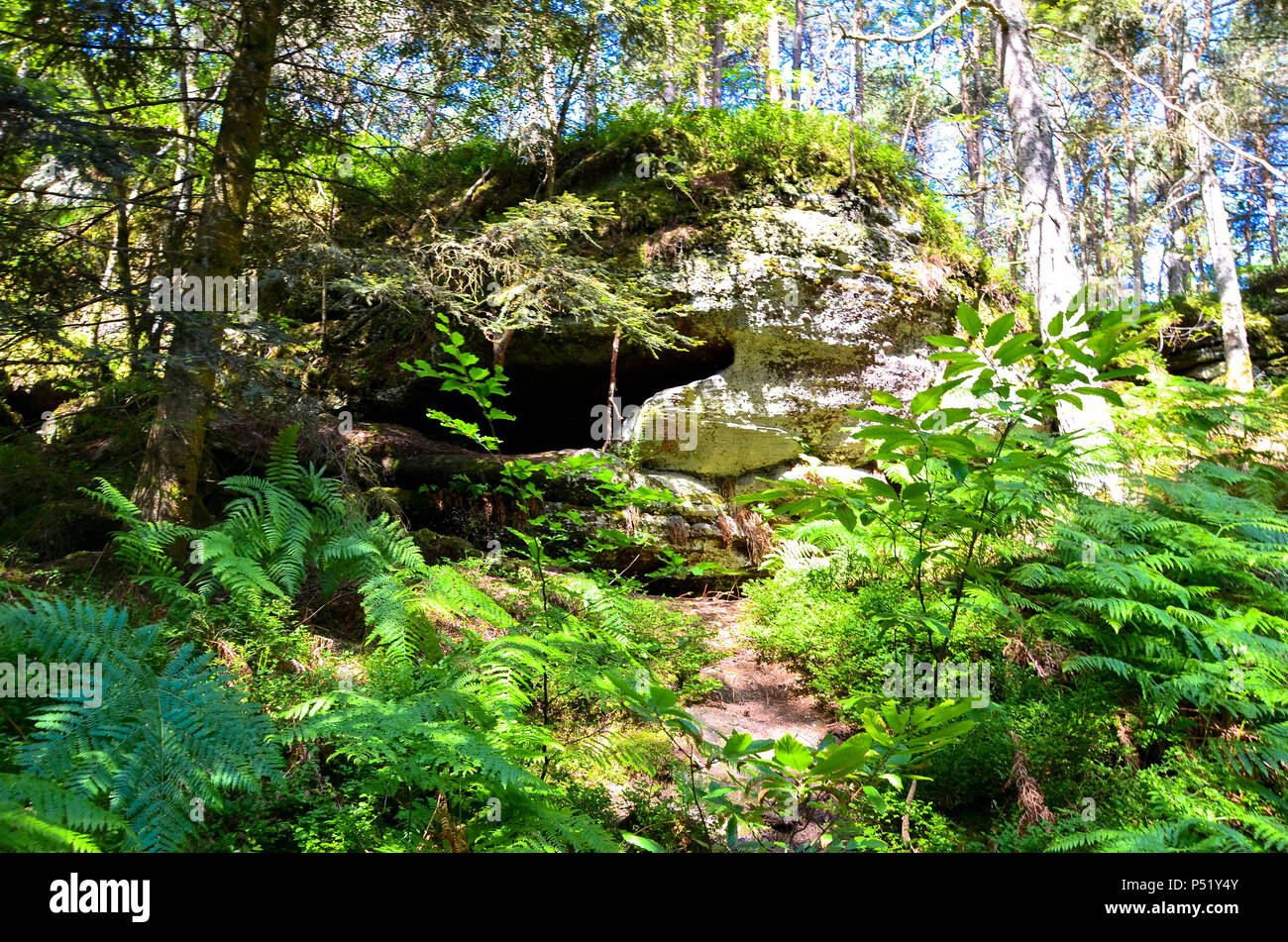On the Mont Saint Odile in the Vosges mountains in France, the old pagan wall Stock Photo