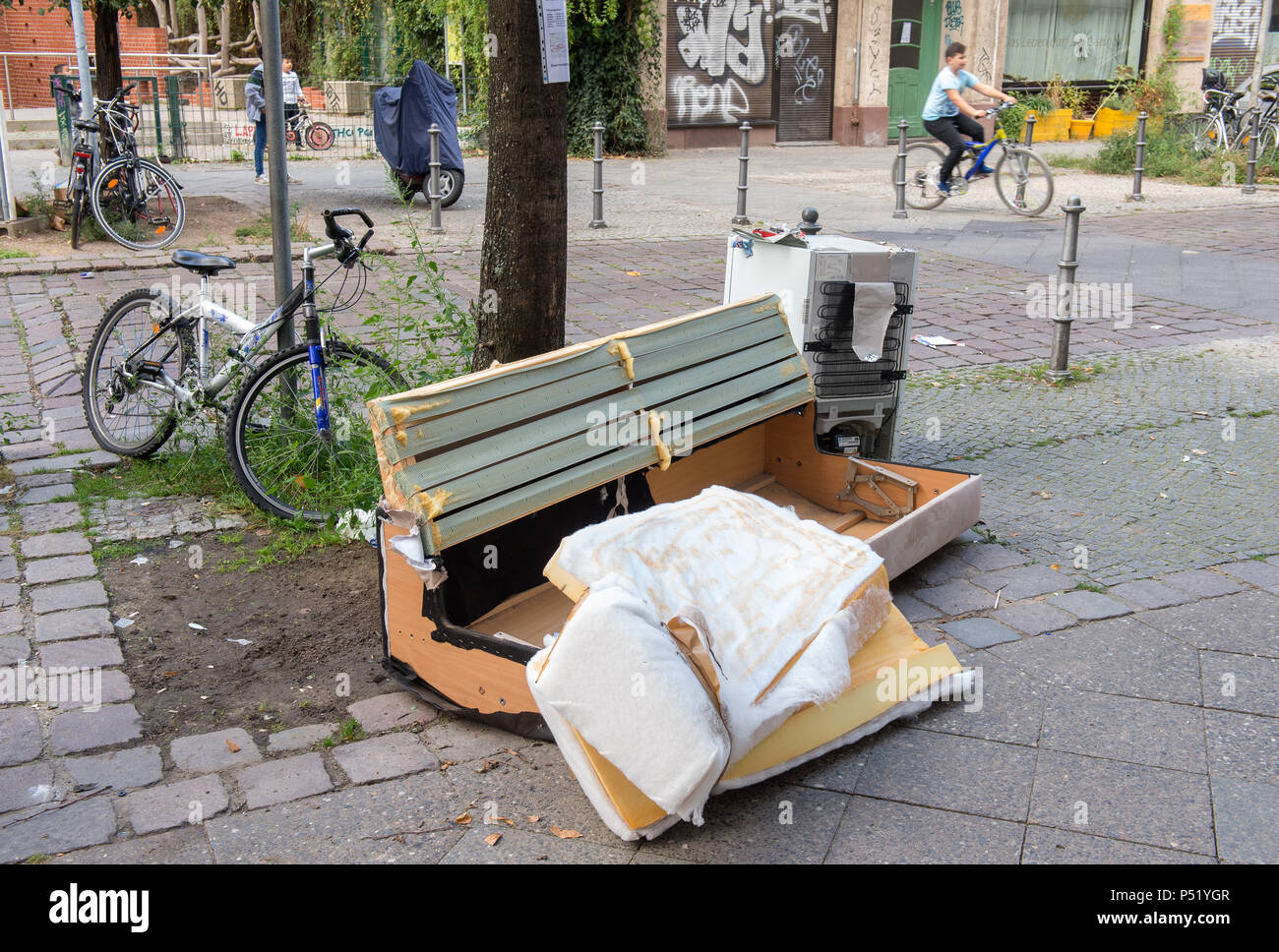 Illegally parked bulky waste in the streets of Berlin Stock Photo