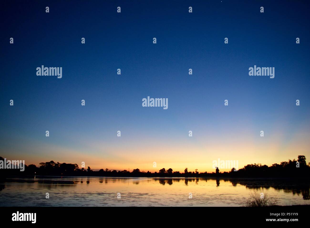 sunrise at Srah Srang lake in Cambodia Stock Photo