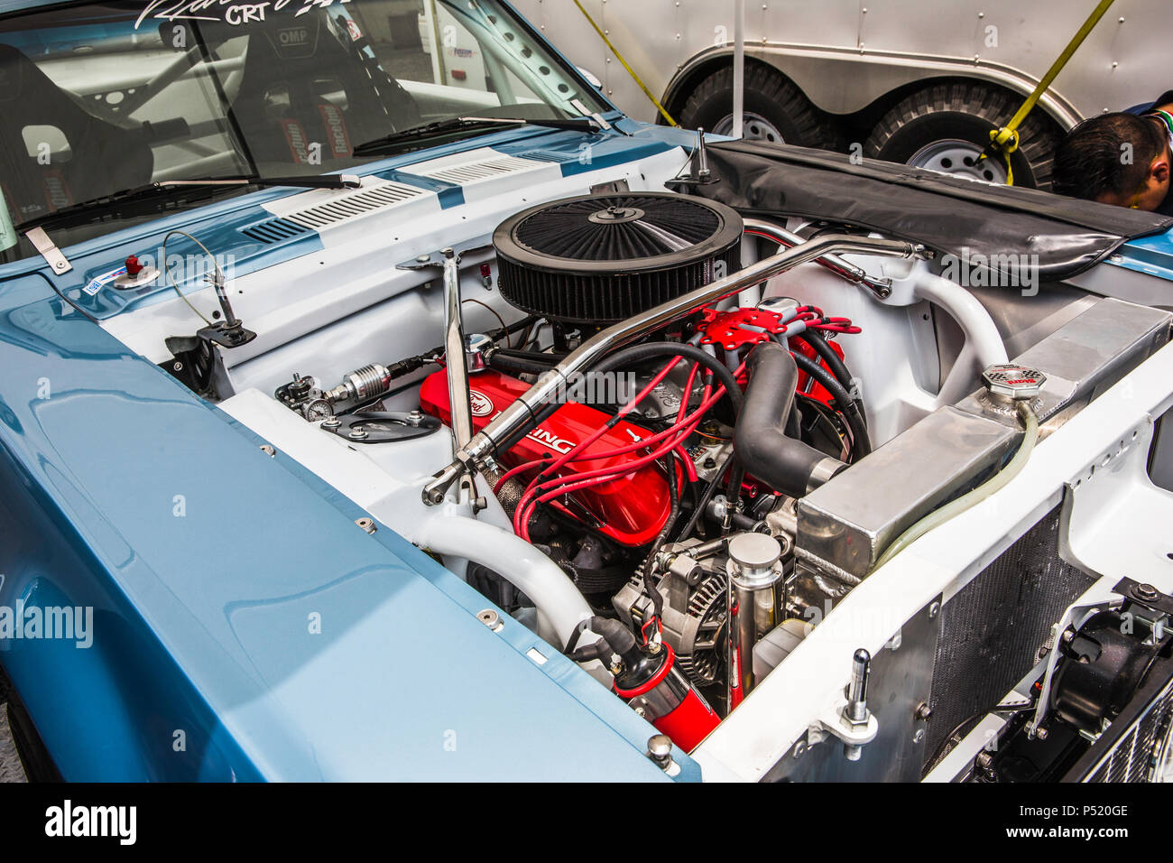 Mexico City, Mexico – September 01, 2017: Autodromo Hermanos Rodriguez. FIA World Endurance Championship WEC. 1967 Mustang Shelby GT500 engine from a participant from the Vintage Mexico Series Race. Stock Photo