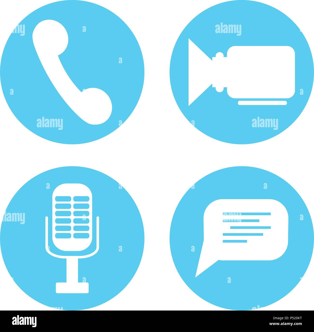 Icon set video and audio mic, speech bubble and phone. Symbol for messenger or video communication application Stock Vector