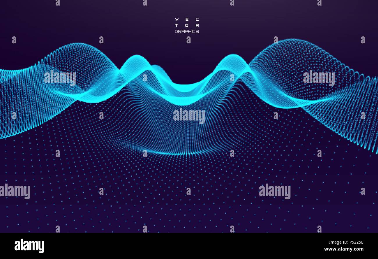 Abstract digital landscape with flowing particles. Cyber or technology background.Vector illustration. Stock Vector