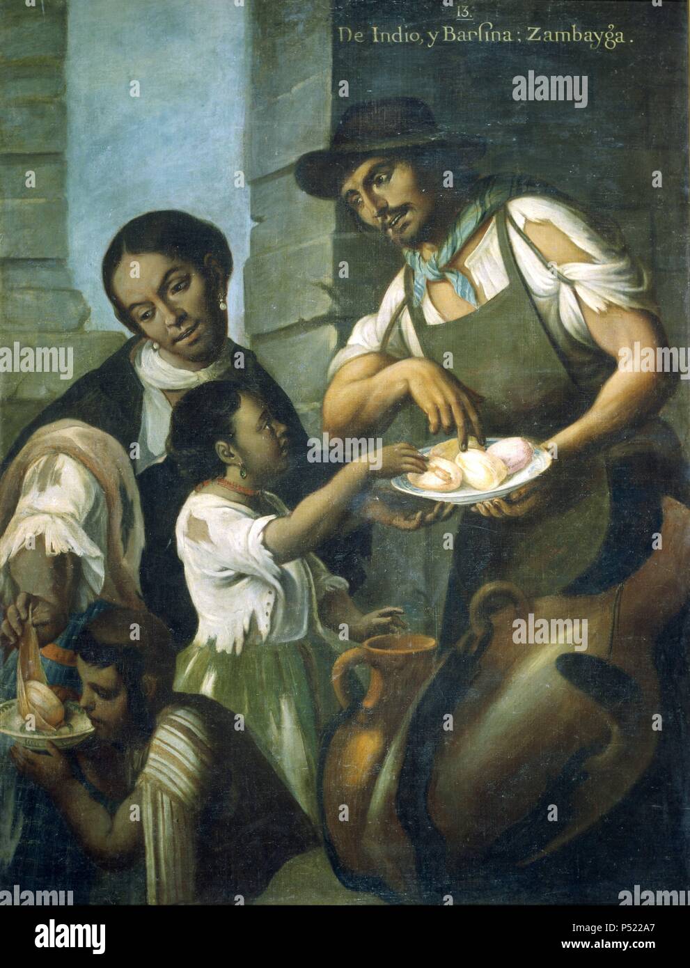 Miguel Cabrera / 'De Indio y Barzina: Zambayga', 1763. Museum: MUSEO DE AMERICA. Stock Photo