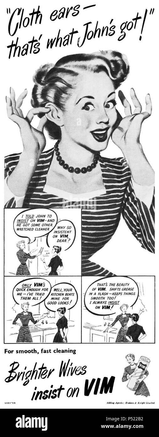 1949 British advertisement for Vim household cleaner. Stock Photo