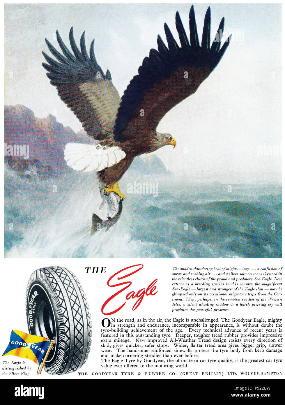 1952 British advertisement for Goodyear Eagle tyres. Stock Photo