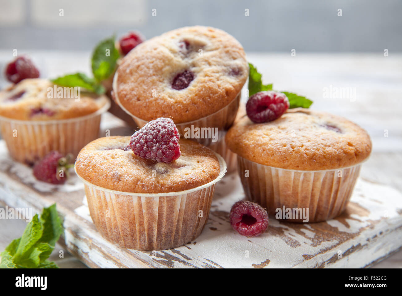 Baked Raspberry Muffins Stock Photo