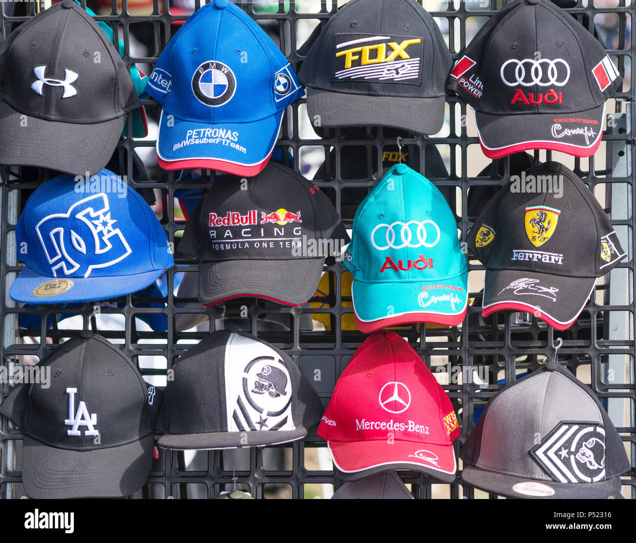 Motoring caps on a stand Stock Photo