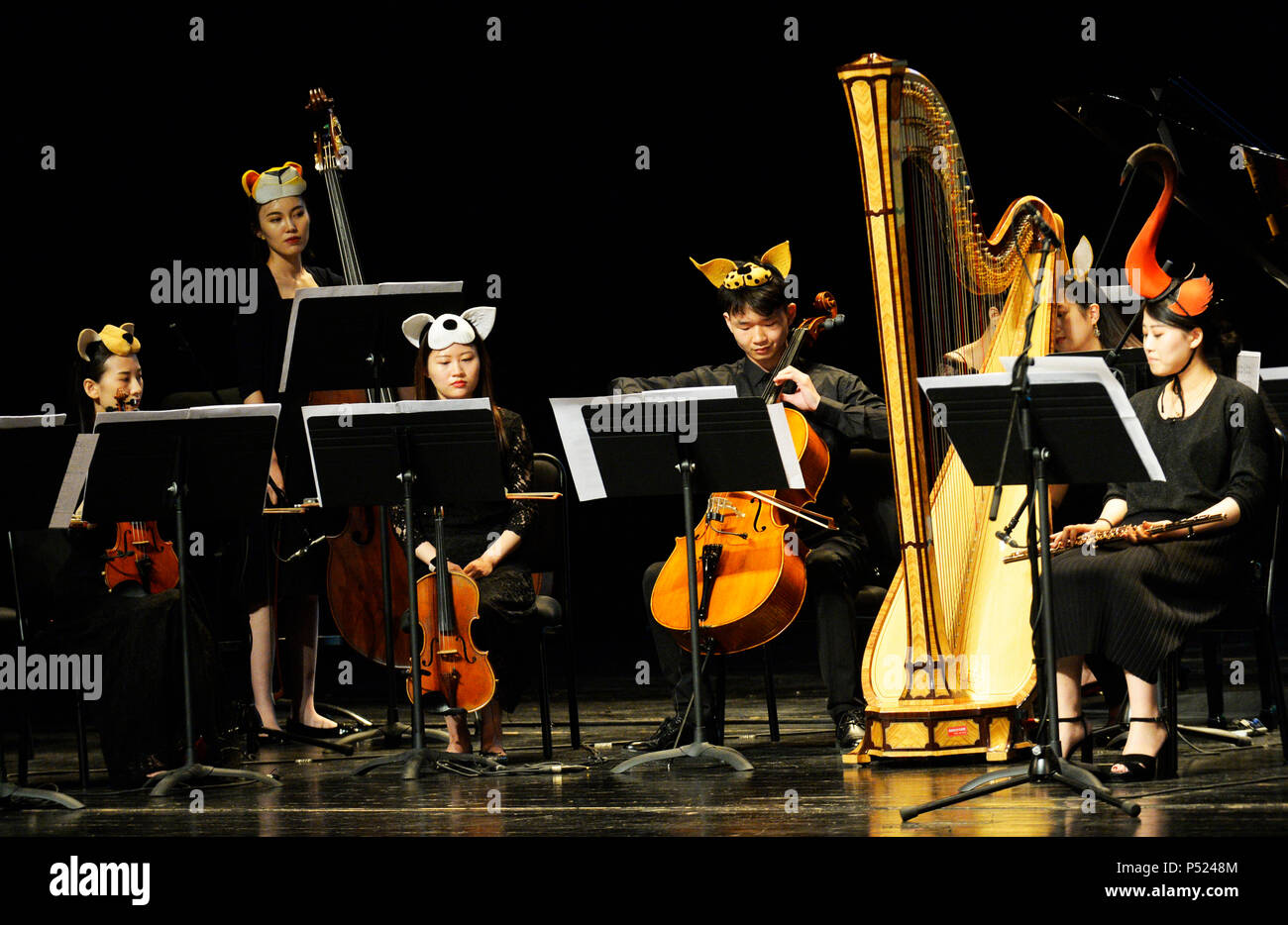 Tianjin. 23rd June, 2018. Members of a symphony orchestra stage an animal-themed concert for children and parents at Tianjin Grand Theatre in north China's Tianjin, June 23, 2018. Credit: Shi Songyu/Xinhua/Alamy Live News Stock Photo
