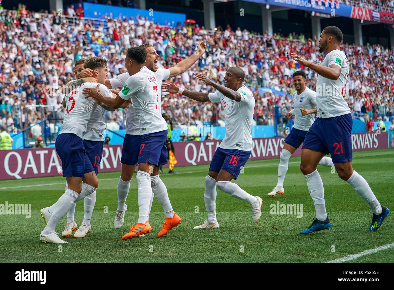 Nizhny Novgorod Stadium, Nizhny Novgorod, Russia. 24th June 2018. FIFA World Cup Football, Group G, England versus Panama; John Stones of England and team celebrating the goal for 1-0 in the 8th minute Credit: Action Plus Sports Images/Alamy Live News Stock Photo