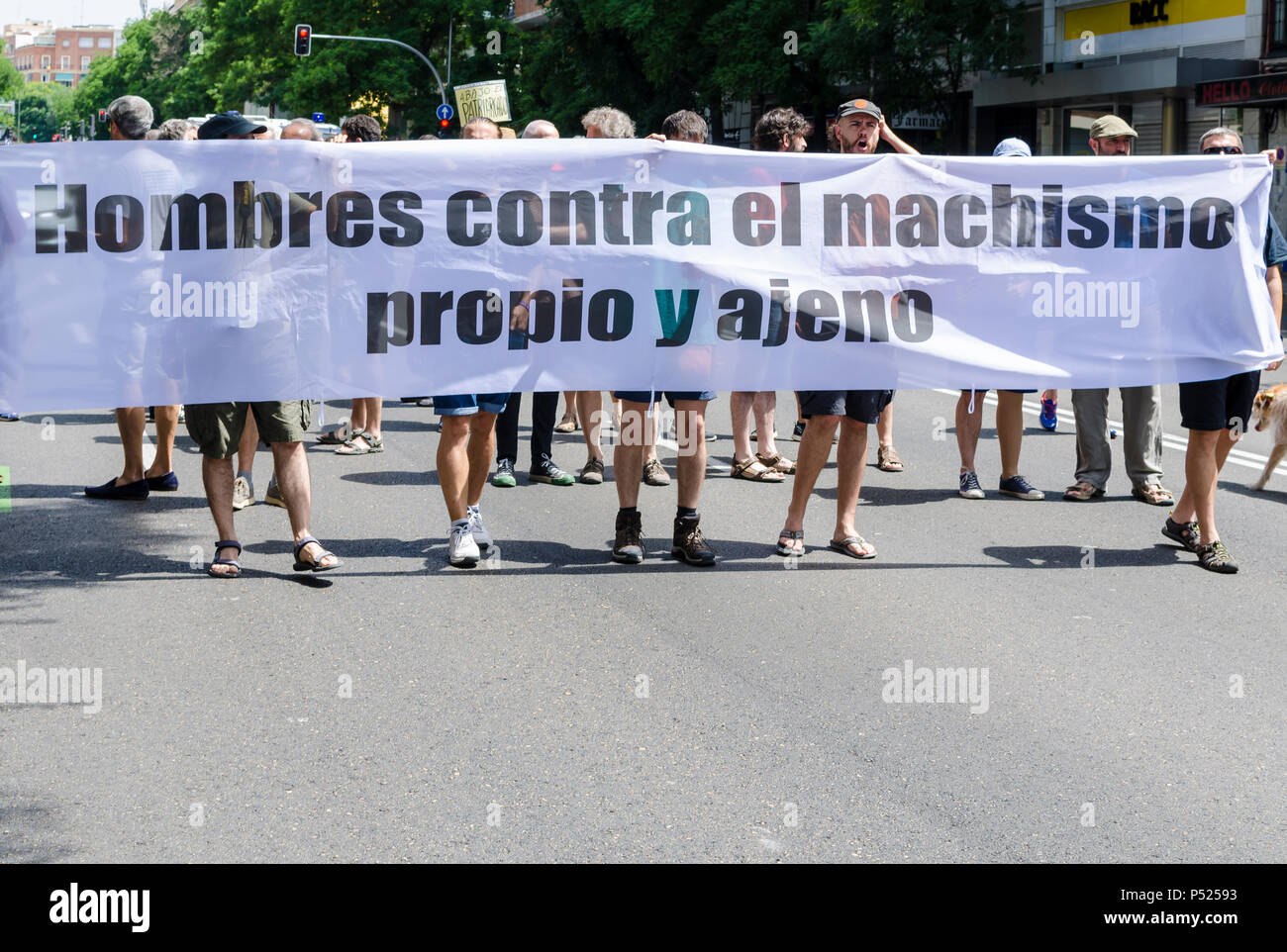 Madrid, Spain, 24 th June 2018. Rally of men against sexist in San Bernardo street, 24 th June 2018 in Madrid, Spain. Credit: Enrique Davó/Alamy Live News. Stock Photo