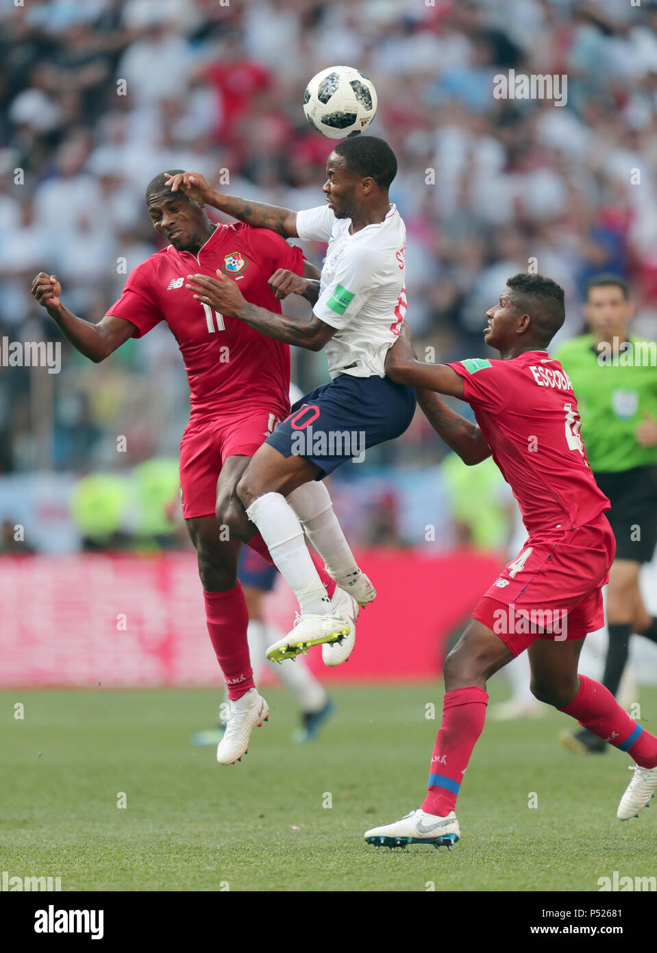 Nizhny Nogorod, Russia. 24th June, 2018. Nizhny Nogorod, Russia. 24th June, 2018. Raheem Sterling is challenged by Armando Cooper & Fidel Escobar ENGLAND V PANAMA ENGLAND V PANAMA, 2018 FIFA WORLD CUP RUSSIA 24 June 2018 GBC8683 2018 FIFA World Cup Russia STRICTLY EDITORIAL USE ONLY. Credit: Allstar Picture Library/Alamy Live News Credit: Allstar Picture Library/Alamy Live News Stock Photo