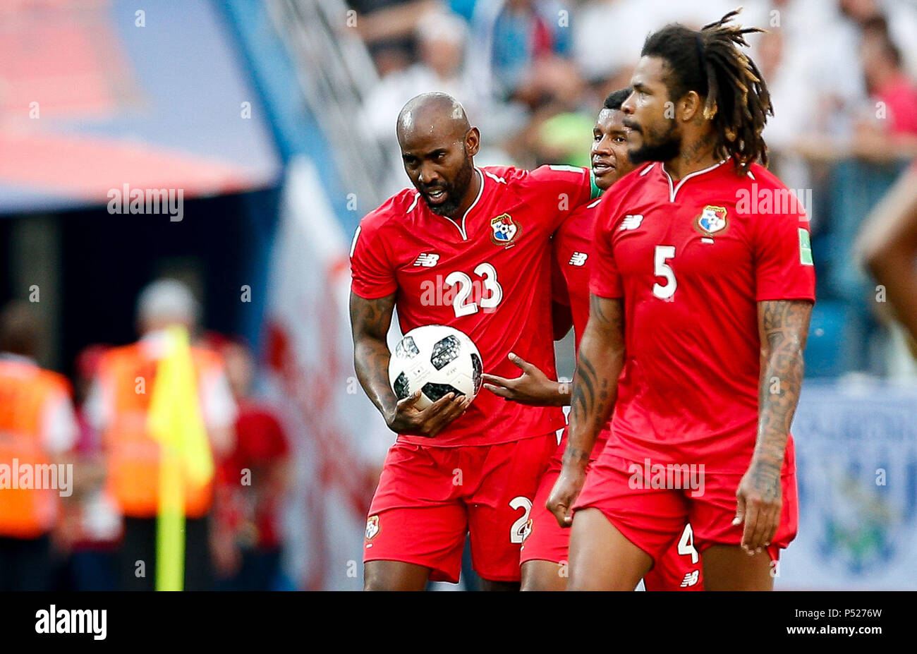 Nijni Novgorod, Russia. 24th June, 2018:ENGLAND VS. PANAMA - Felipe Baloy of Panama celebrates after scoring the first goal of Panama in the history of the World Cups during a match between England and Panama valid for the second round of group G of the 2018 World Cup, held at the Nizhny Novgorod stadium in the city of Nihzny Novgorod, Russia. (Photo: Marcelo Machado de Melo/Fotoarena) Credit: Foto Arena LTDA/Alamy Live News Stock Photo
