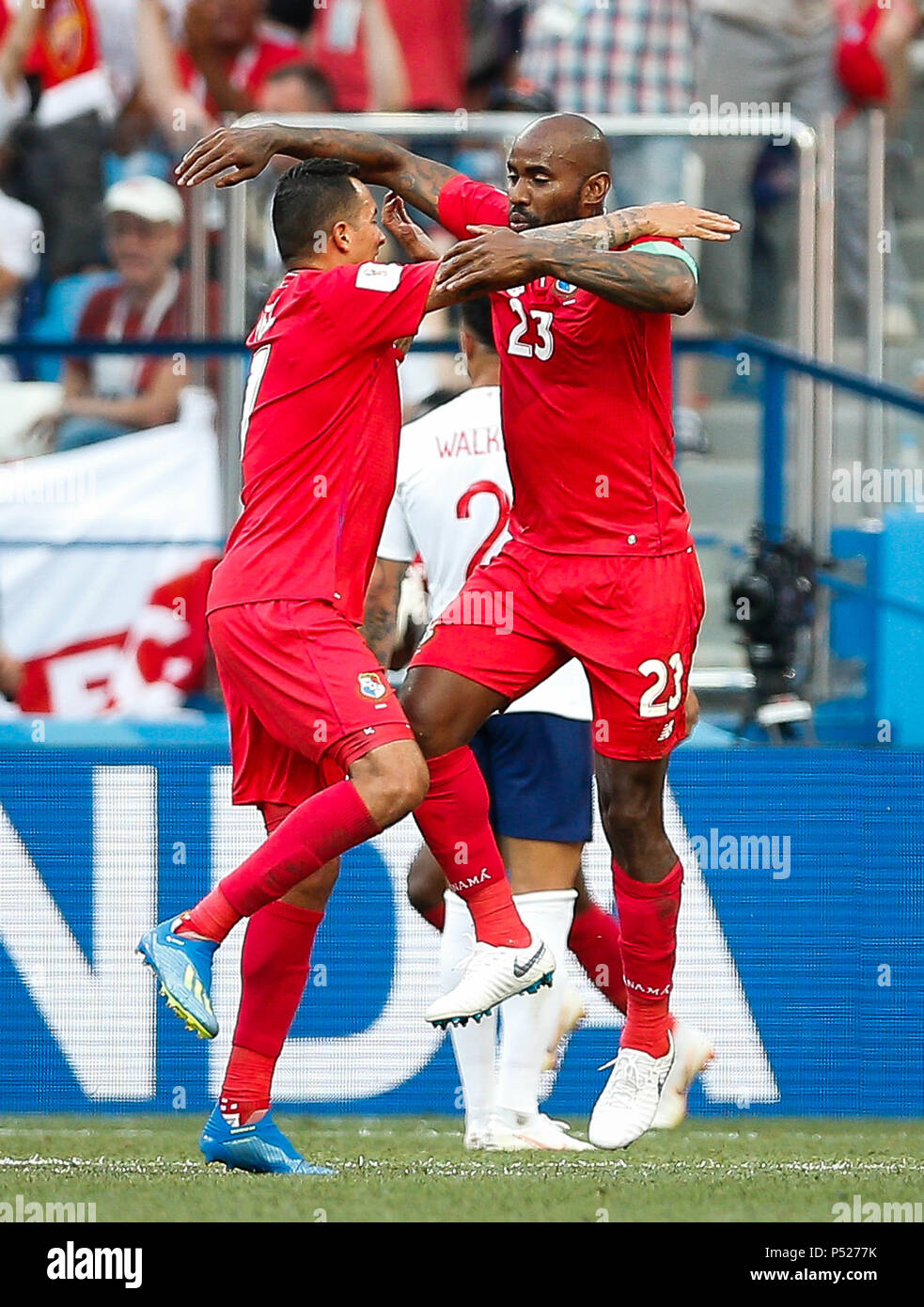 Nijni Novgorod, Russia. 24th June, 2018:ENGLAND VS. PANAMA - Felipe Baloy of Panama celebrates after scoring the first goal of Panama in the history of the World Cups during a match between England and Panama valid for the second round of group G of the 2018 World Cup, held at the Nizhny Novgorod stadium in the city of Nihzny Novgorod, Russia. (Photo: Marcelo Machado de Melo/Fotoarena) Credit: Foto Arena LTDA/Alamy Live News Stock Photo