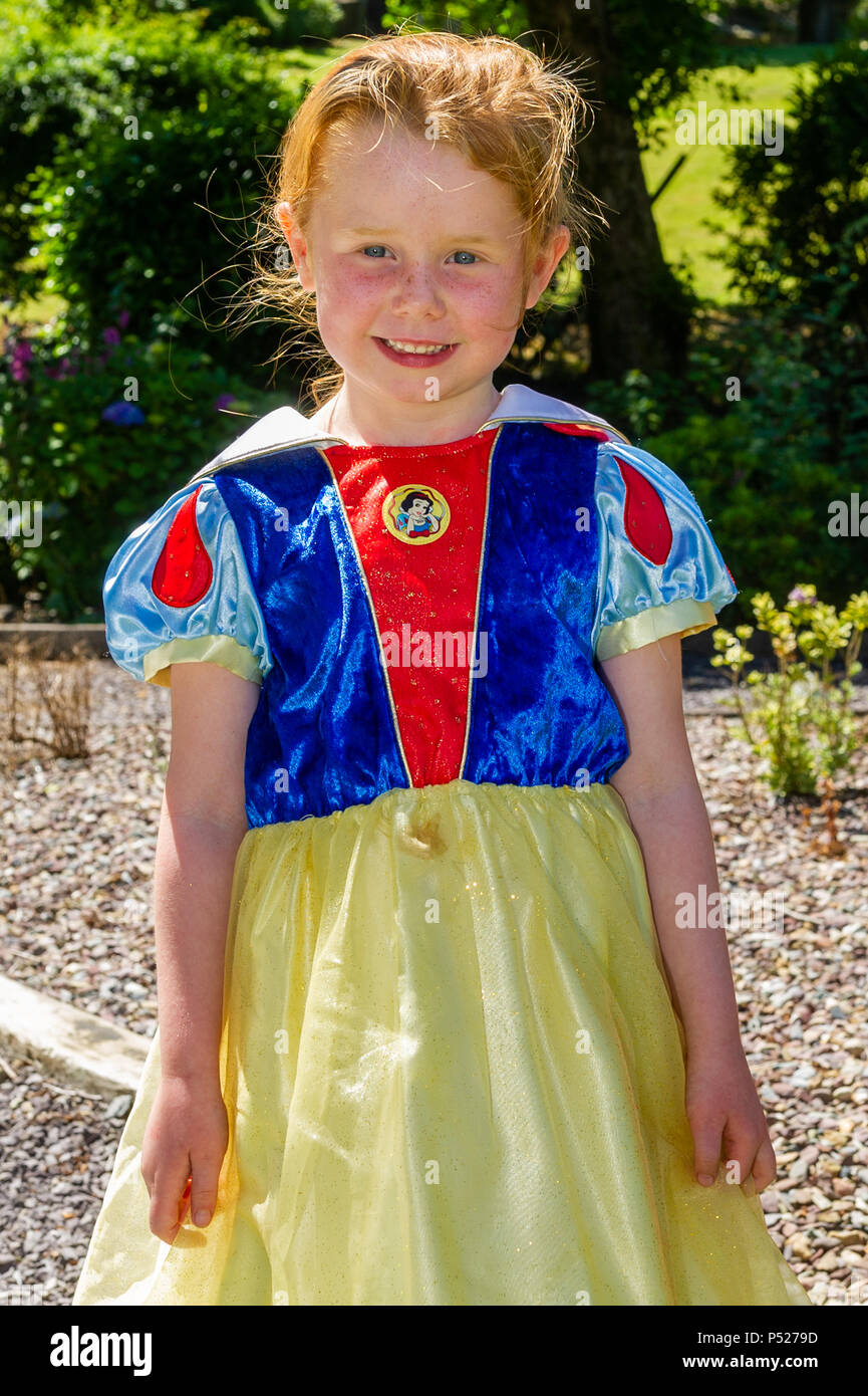 Bantry, Ireland. 24th June, 2018. Bumbleance - the Official Children's National Ambulance Service of Ireland is a crucial service for sick children. A fundraiser was held at Westlodge Hotel, Bantry today in scorching sunshine with Alice in Wonderland being the fancy dress theme. Pictured at the event is 5 year old Grace Crowley from Bantry. Credit: Andy Gibson/Alamy Live News. Stock Photo