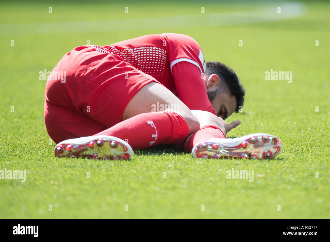 Moscow, Russia. 23rd June, 2018. Dylan BRONN (TUN) is lying on the grass, broken, injury, lying, full figure, Belgium (BEL) - Tunisia (TUN) 5: 2, preliminary round, group G, game 29, on 23.06.2018 in Moscow; Football World Cup 2018 in Russia from 14.06. - 15.07.2018. | usage worldwide Credit: dpa/Alamy Live News Stock Photo