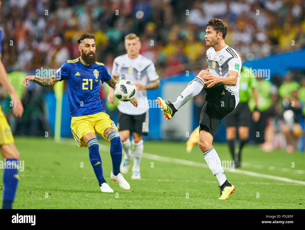 Germany - Sweden, Soccer, Sochi, June 23, 2018 Jonas HECTOR, DFB 3  compete for the ball, tackling, duel, header against Jimmy DURMAZ, SWE 21  GERMANY - SWEDEN 2-1 FIFA WORLD CUP 2018 RUSSIA, Group F, Season 2018/2019,  June 23, 2018  Fisht Olympic Stadium in Sotchi, Russia.  © Peter Schatz / Alamy Live News Stock Photo