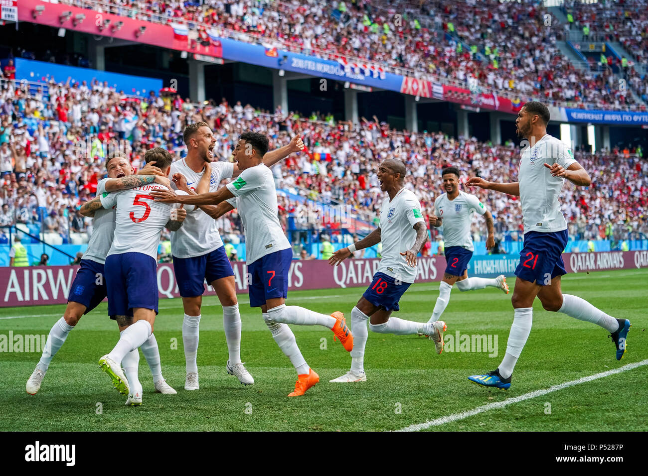Nizhny Novgorod Stadium, Nizhny Novgorod, Russia. 24th June 2018. FIFA World Cup Football, Group G, England versus Panama; John Stones of England and team celerbrating their goal for 1-0 in the 8th minute Credit: Action Plus Sports Images/Alamy Live News Stock Photo