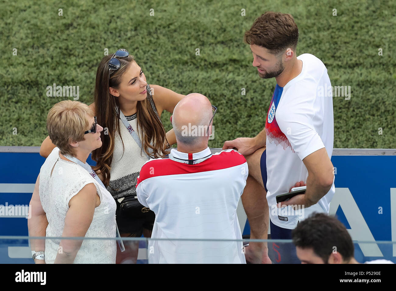 Nizhny Novgorod, Russia. 24th June, 2018. Gary Cahill of England with his wife Gemma Acton after the 2018 FIFA World Cup Group G match between England and Panama at Nizhny Novgorod Stadium on June 24th 2018 in Nizhny Novgorod, Russia. (Photo by Daniel Chesterton/phcimages.com) Credit: PHC Images/Alamy Live News Stock Photo