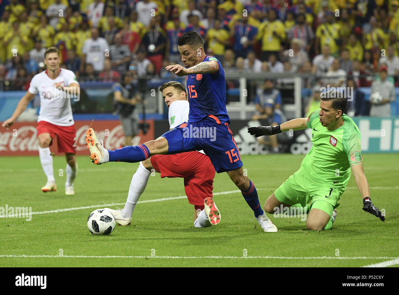 Kazan, Russia. 24th June, 2018. Mateus Uribe (front) of Colombia competes during the 2018 FIFA World Cup Group H match between Poland and Colombia in Kazan, Russia, June 24, 2018. Colombia won 3-0. Credit: Lui Siu Wai/Xinhua/Alamy Live News Stock Photo