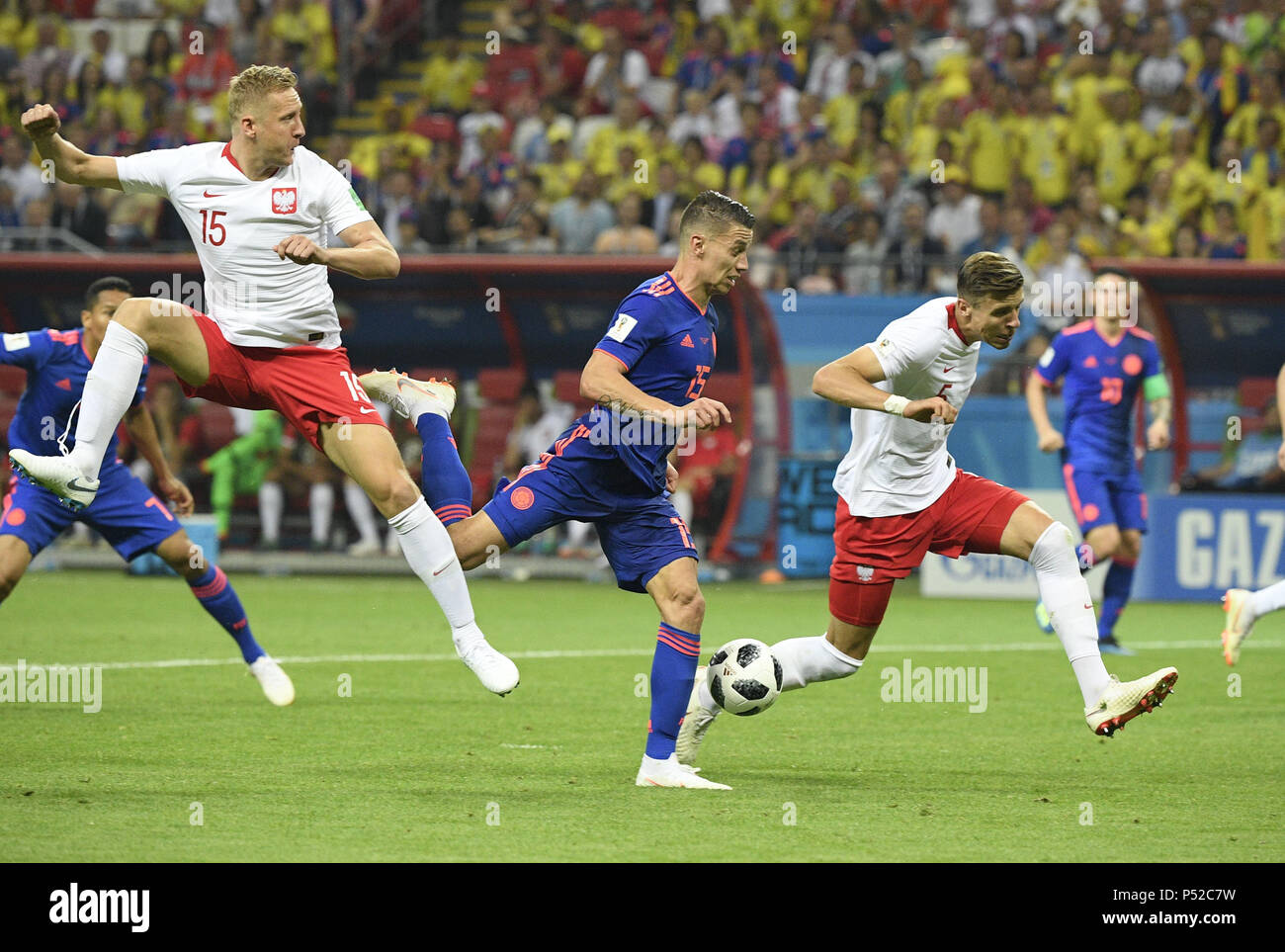 Kazan, Russia. 24th June, 2018. Mateus Uribe (C) of Colombia breaks through with the ball during the 2018 FIFA World Cup Group H match between Poland and Colombia in Kazan, Russia, June 24, 2018. Colombia won 3-0. Credit: Lui Siu Wai/Xinhua/Alamy Live News Stock Photo