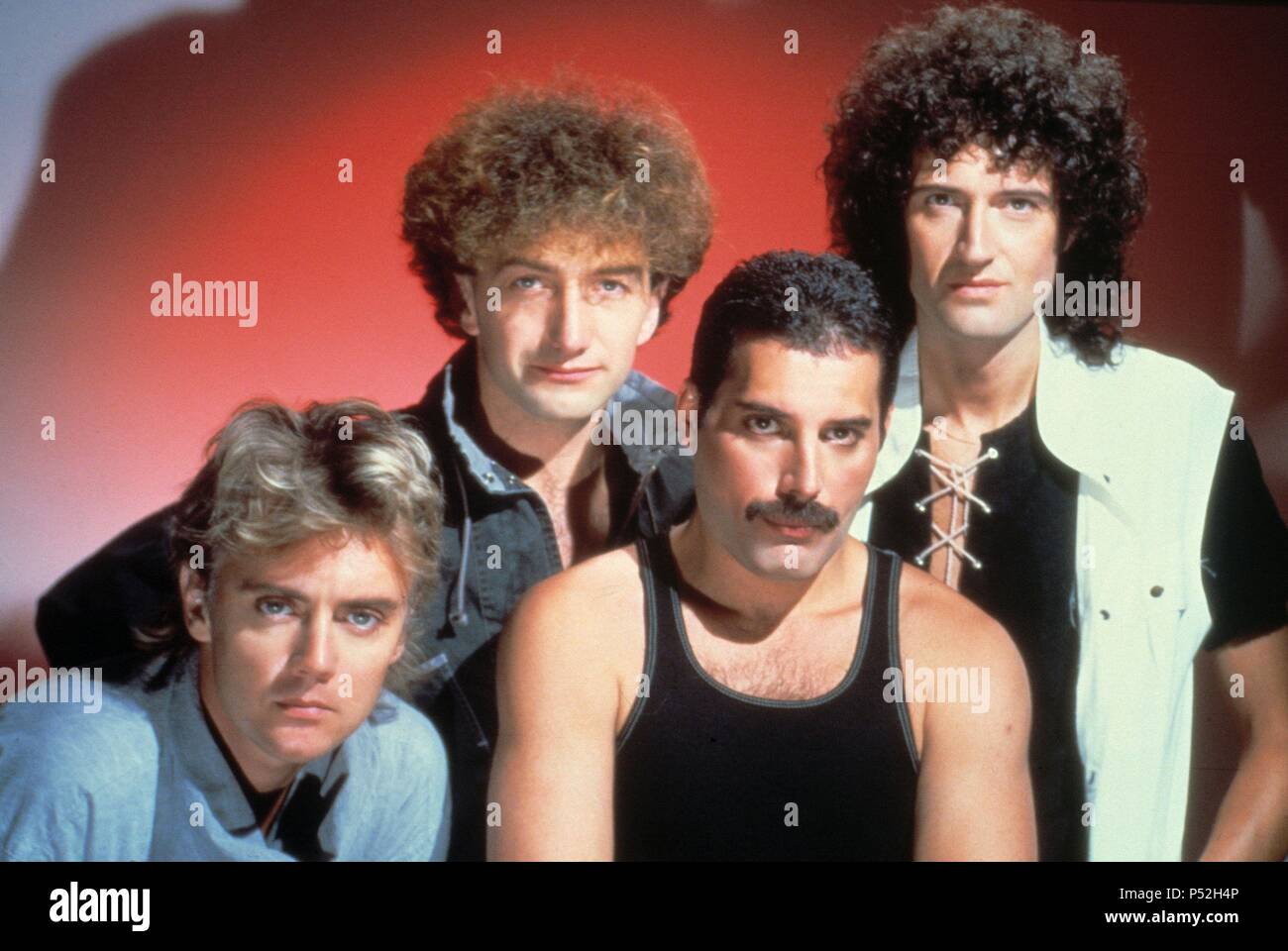 British rock band Queen (Freddie Mercury, Brian May, John Deacon and Robert Taylor). Stock Photo