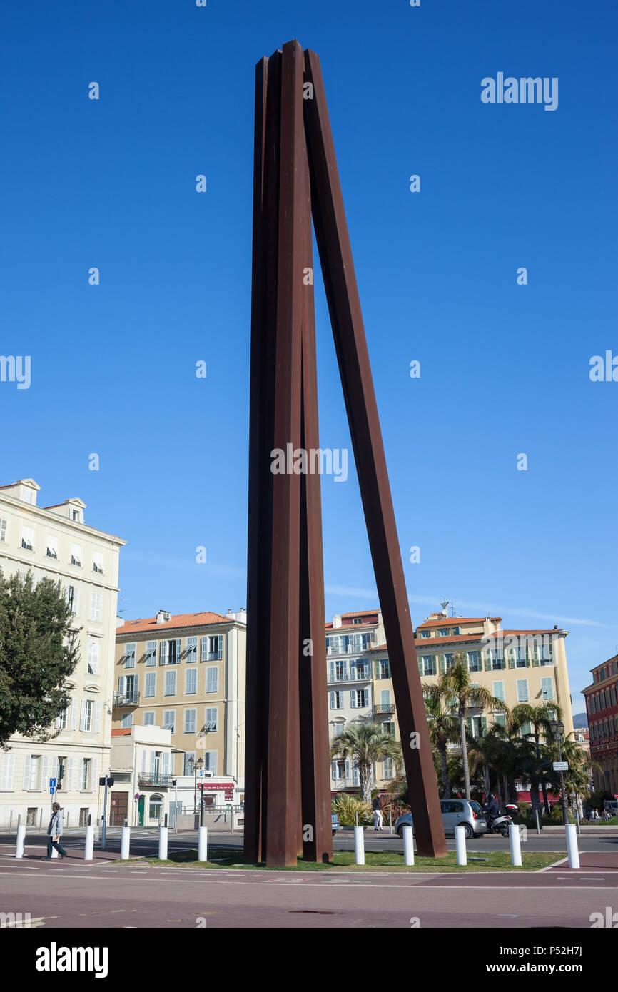 Neuf Lignes Obliques - Nine Oblique Lines monument by Bernar Venetin in Nice city, France Stock Photo