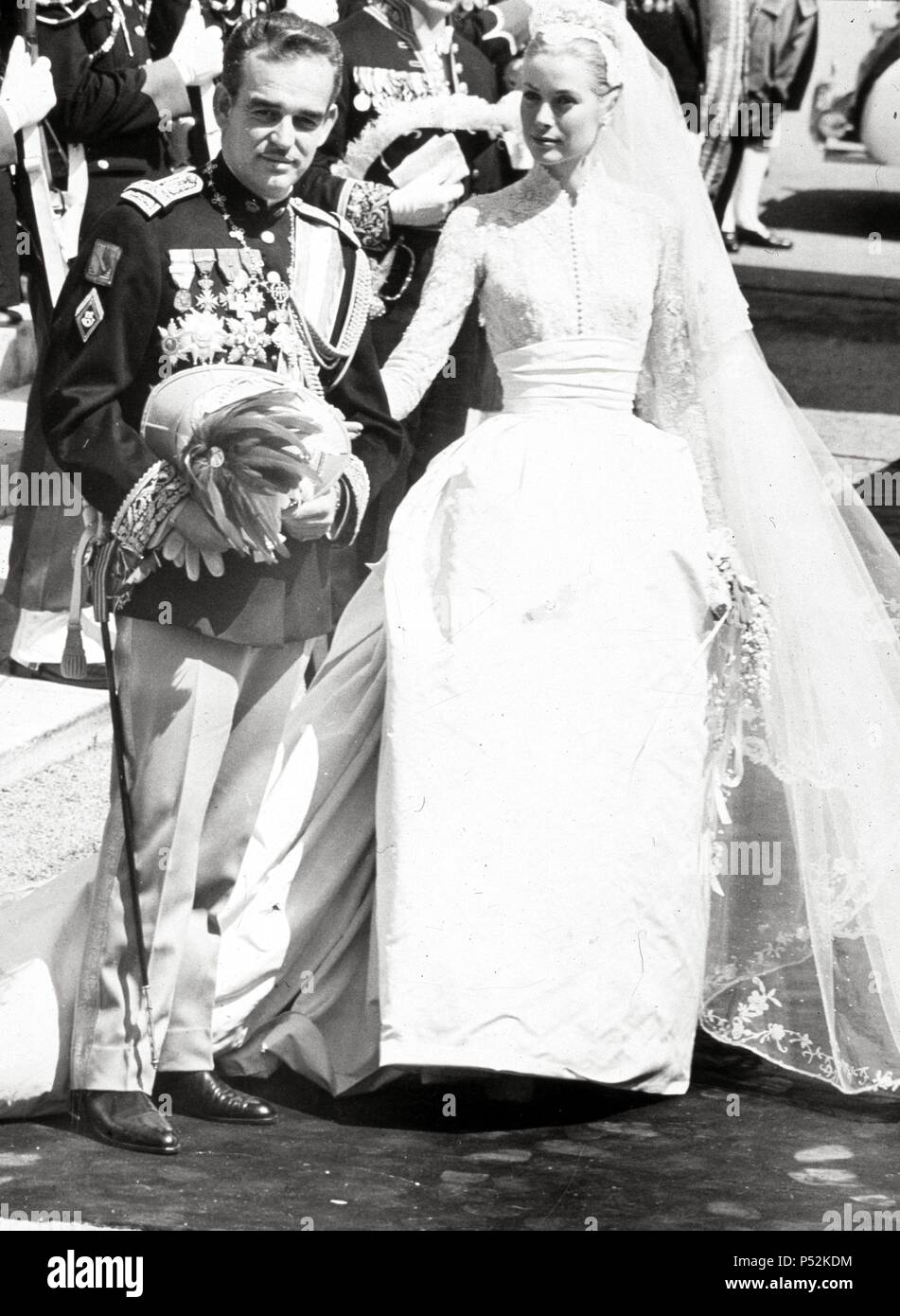 Prince Rainier and her Serene Highness Princess Gracia of Monaco after the wedding services. Stock Photo