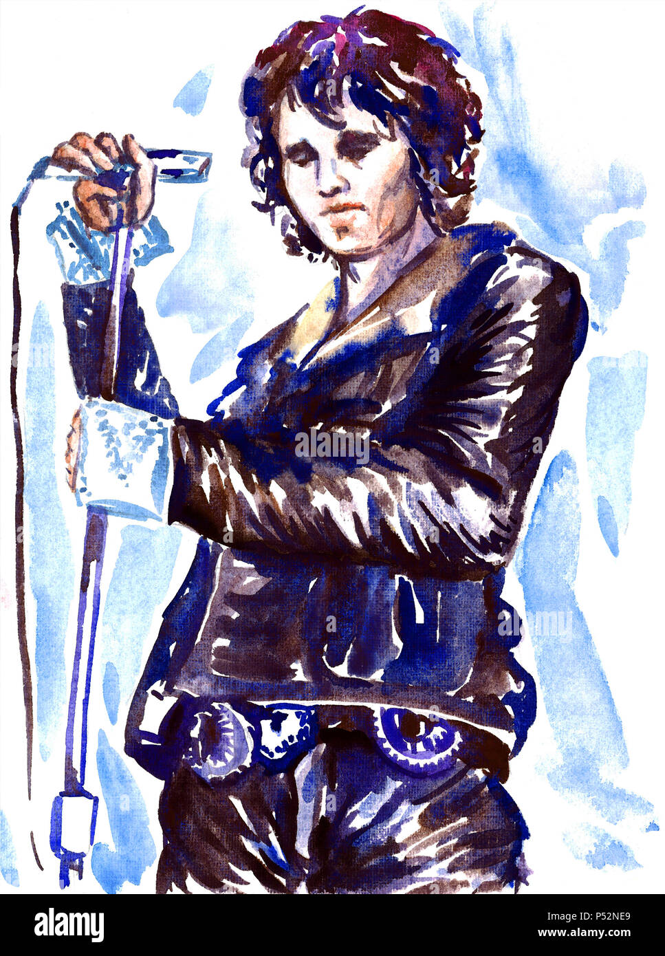 Illustration Painted Watercolor Inspired By Image Of Jim Morrison