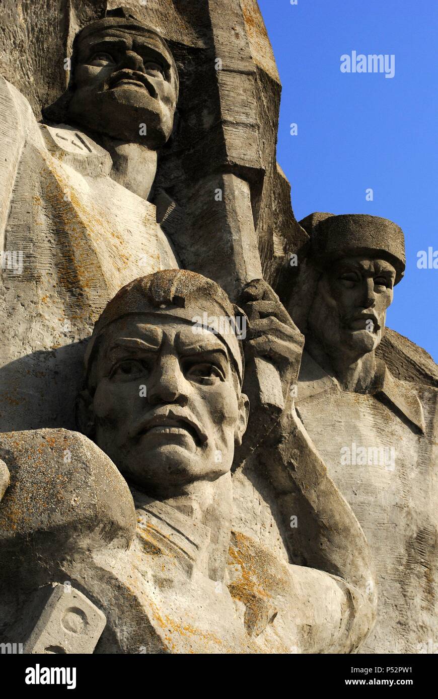 Ukraine. Autonomous Republic of Crimea. Memorial to the Defence of the Adzhimushkay Quarry, 1982, against Nazi occupation in 1942. Detail. Around Kerch. Stock Photo