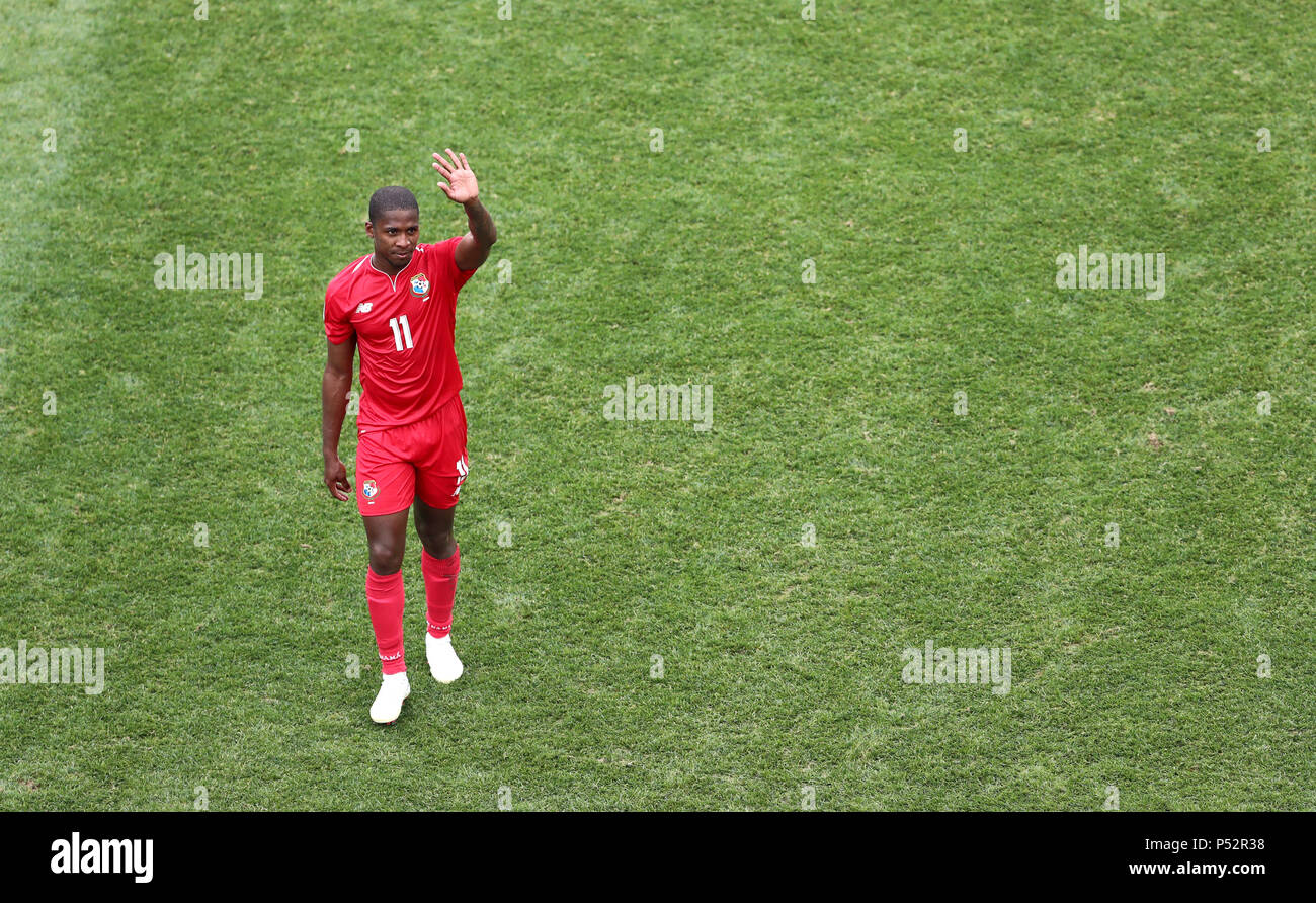 Panama's Armando Cooper leaves the pitch dejected after the final whistle of the FIFA World Cup Group G match at the Nizhny Novgorod Stadium. Stock Photo