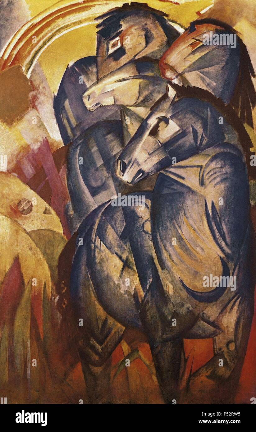 'The Tower of Blue Horses', 1913, Oil on canvas, 200 x 130 cm. Author: Franz Marc (1880-1916). Stock Photo