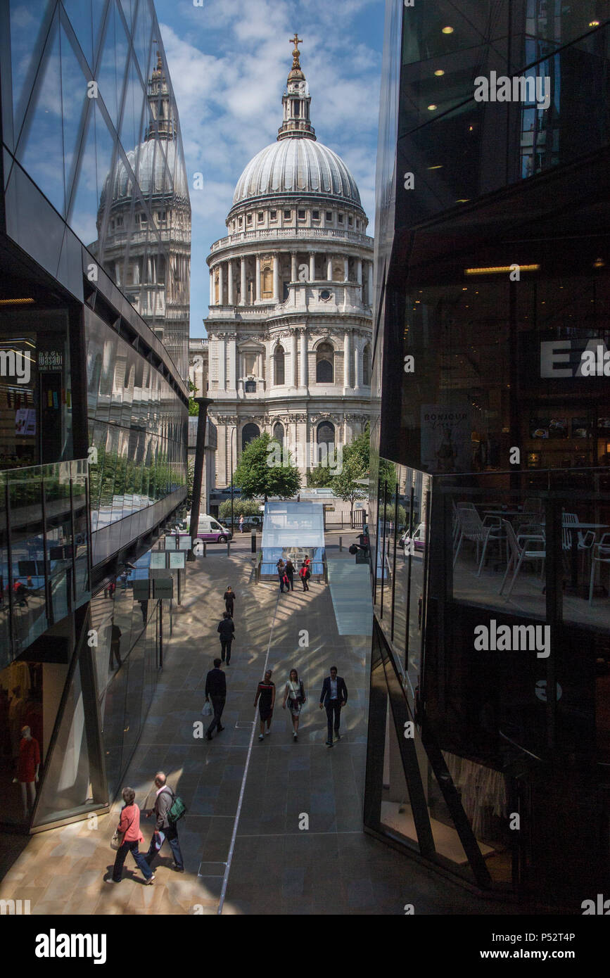 St Paul's Cathedral from the roof of 1 New Change, Cheapside in the City of London Stock Photo