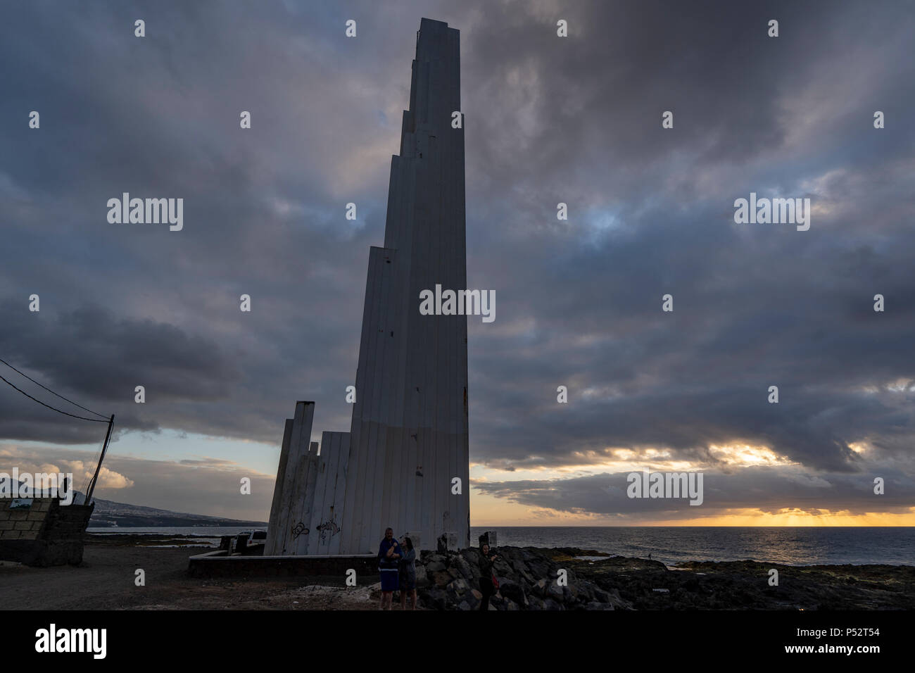 Punta del Hildago, Tenerife. Lighthouse (Faro) in Punta de Hidalgo seen at sunset Stock Photo