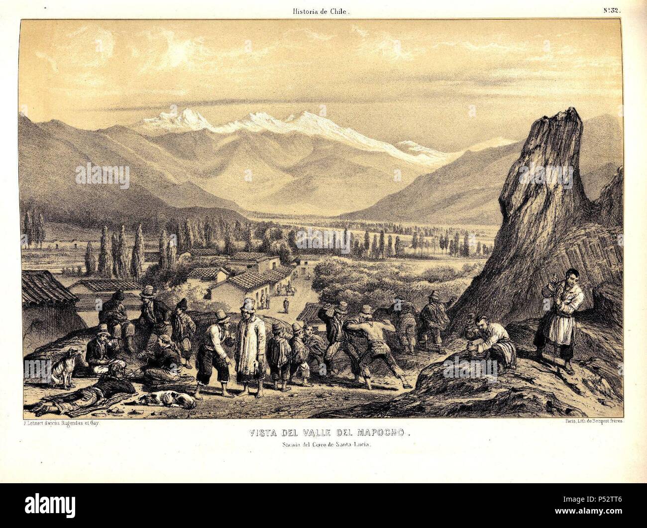 VISTA DEL VALLE DEL MAPOCHO EN ATLAS DE LA HISTORIA FISICA Y POLITICA DE CHILE, 1854. Author: Claudio Gay (1800-1873). Location: BIBLIOTECA NACIONAL-COLECCION, MADRID, SPAIN. Stock Photo