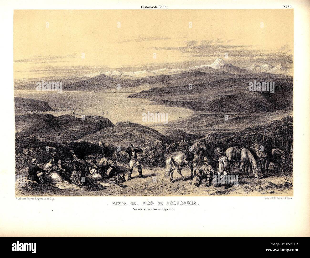 VISTA DEL PICO DE ACONCAGUA EN ATLAS DE LA HISTORIA FISICA Y POLITICA DE CHILE, 1854. Author: Claudio Gay (1800-1873). Location: BIBLIOTECA NACIONAL-COLECCION, MADRID, SPAIN. Stock Photo