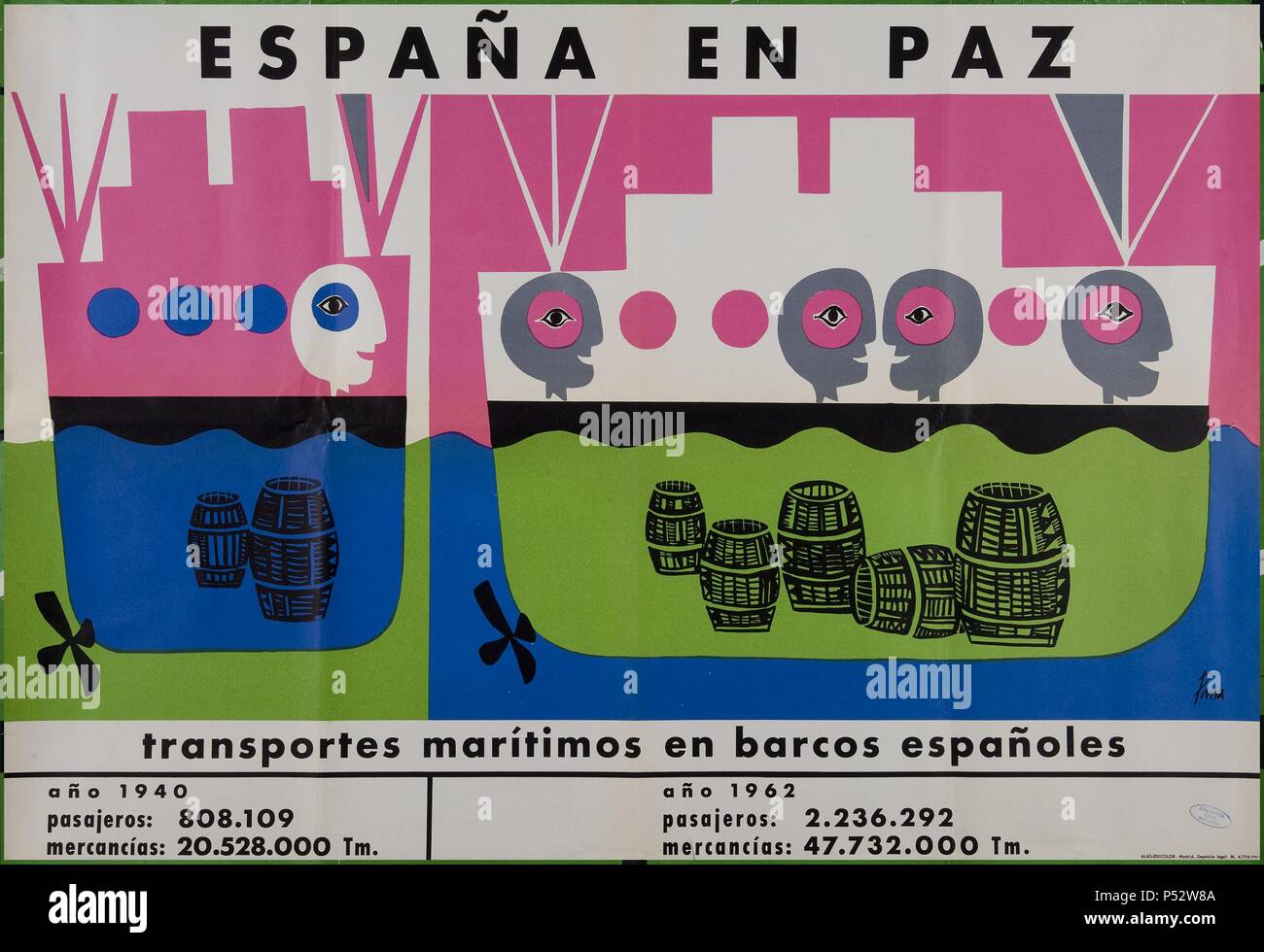 ESPAÑA EN PAZ: TRANSPORTES MARITIMOS EN BARCOS ESPAÑOLES, CARTEL