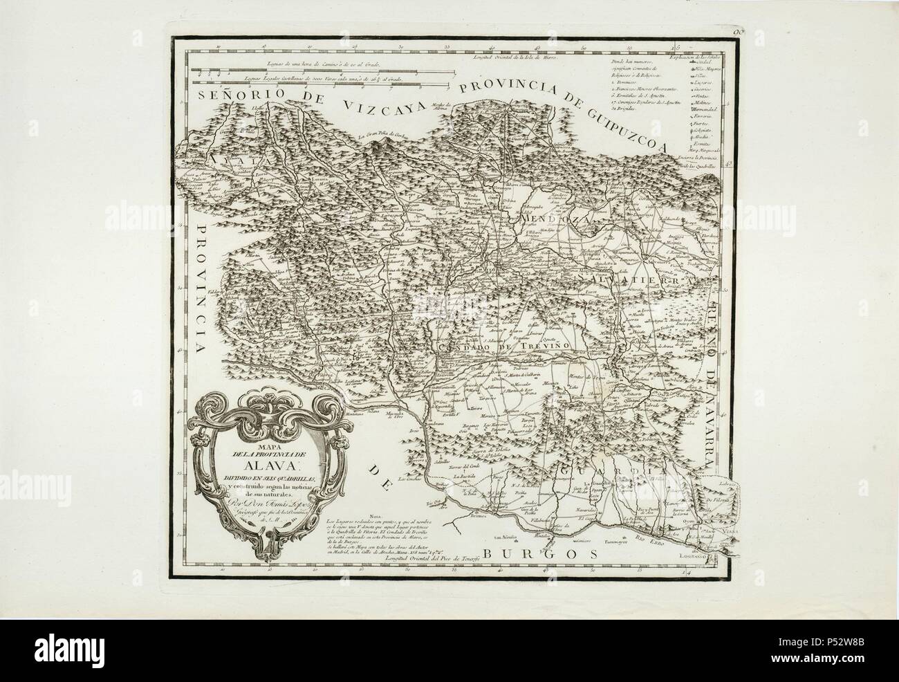 MAPA : DIVIDIDO EN SEIS QUADRILLASDE PROVINCIA DE ALAVA, REEDITADO EN 1816/1818. Author: Tomás López (1730-1802). Location: ACADEMIA DE LA HISTORIA-COLECCION, MADRID. Stock Photo