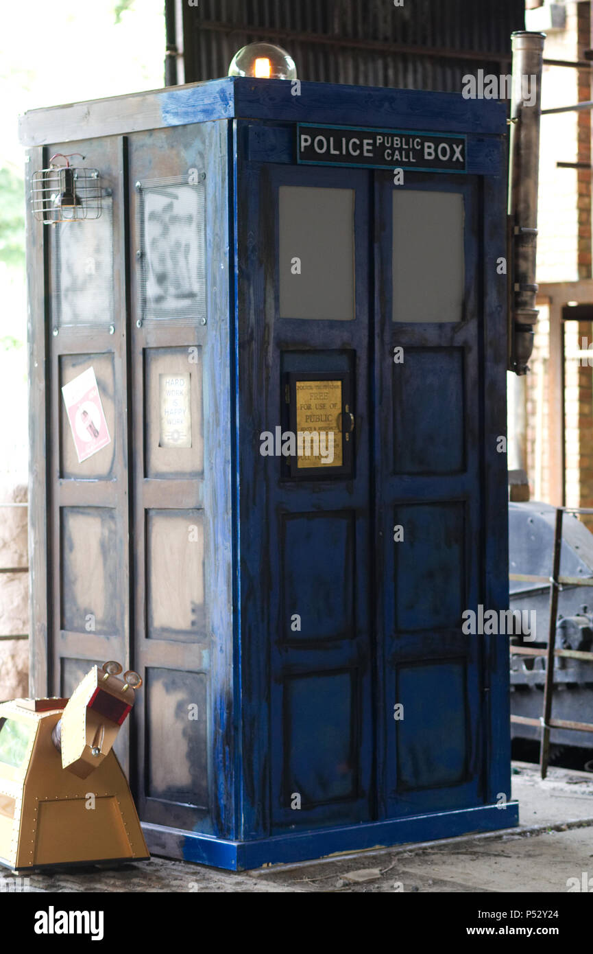 The Tardis and K9 steampunk style Stock Photo