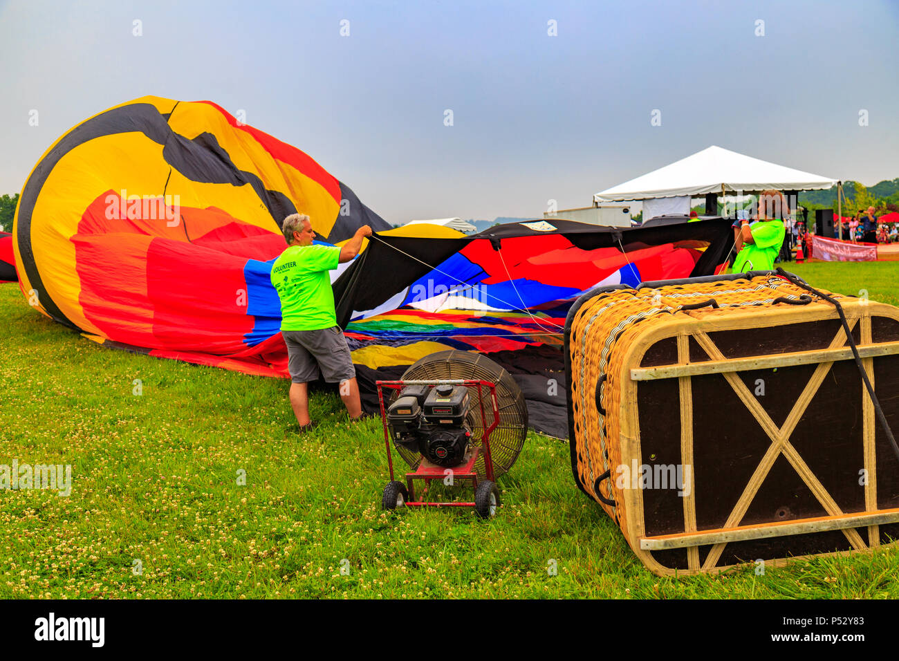 Avondale, PA, USA June 23, 2018 Balloonist prepares the balloon